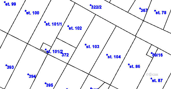 Parcela st. 103 v KÚ Dvory u Nymburka, Katastrální mapa