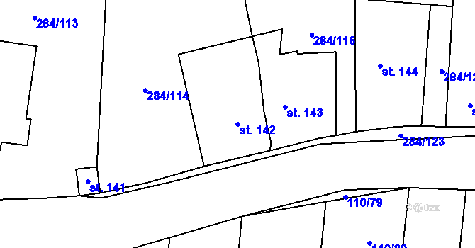 Parcela st. 142 v KÚ Dvory u Nymburka, Katastrální mapa