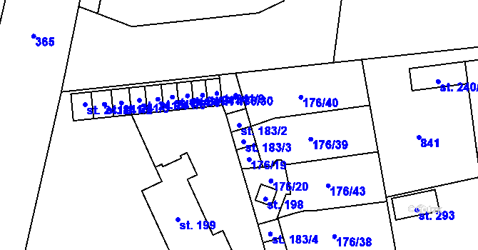 Parcela st. 183/2 v KÚ Dvory u Nymburka, Katastrální mapa