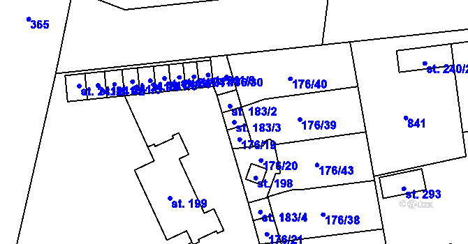 Parcela st. 183/3 v KÚ Dvory u Nymburka, Katastrální mapa