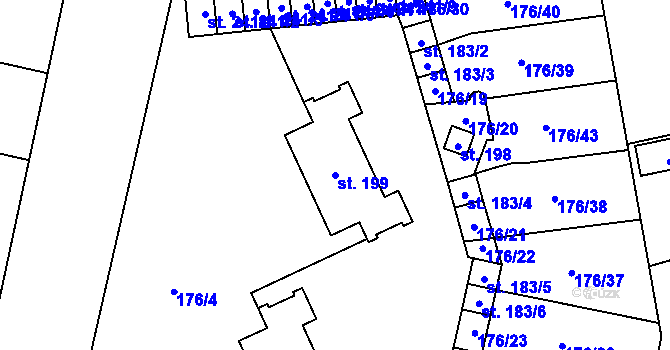 Parcela st. 199 v KÚ Dvory u Nymburka, Katastrální mapa