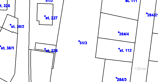 Parcela st. 51/3 v KÚ Dvory u Nymburka, Katastrální mapa