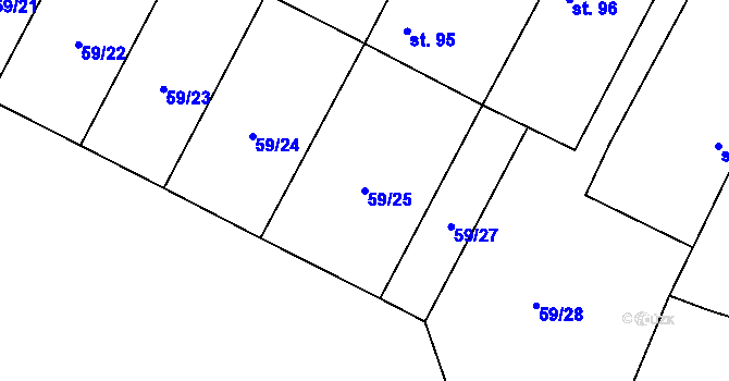 Parcela st. 59/25 v KÚ Dvory u Nymburka, Katastrální mapa