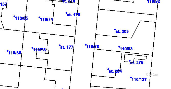 Parcela st. 110/78 v KÚ Dvory u Nymburka, Katastrální mapa