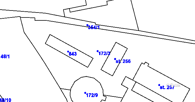 Parcela st. 172/3 v KÚ Dvory u Nymburka, Katastrální mapa