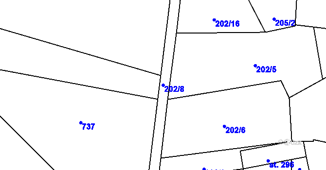 Parcela st. 202/8 v KÚ Dvory u Nymburka, Katastrální mapa
