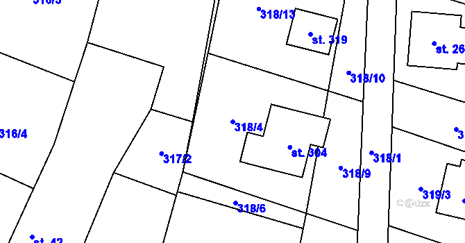 Parcela st. 318/4 v KÚ Dvory u Nymburka, Katastrální mapa
