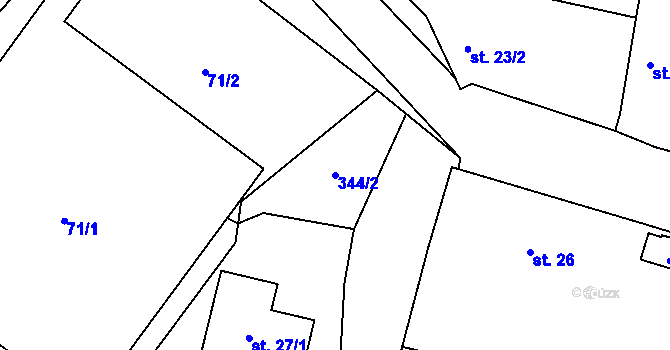 Parcela st. 344/2 v KÚ Dvory u Nymburka, Katastrální mapa