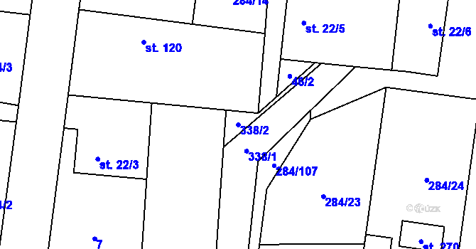 Parcela st. 338/2 v KÚ Dvory u Nymburka, Katastrální mapa