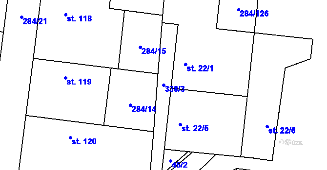 Parcela st. 338/3 v KÚ Dvory u Nymburka, Katastrální mapa