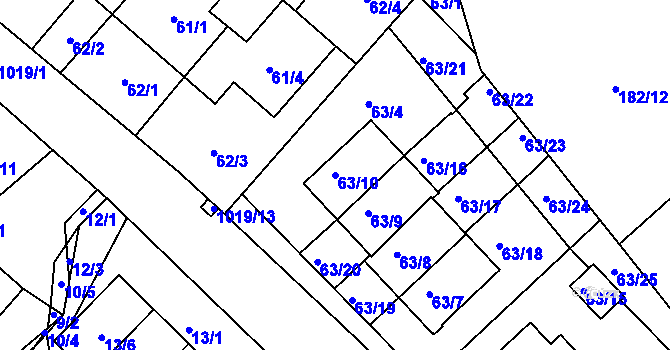 Parcela st. 63/10 v KÚ Dvory nad Lužnicí, Katastrální mapa