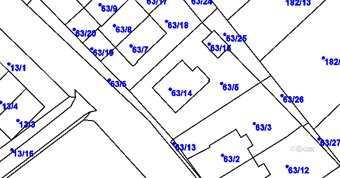 Parcela st. 63/14 v KÚ Dvory nad Lužnicí, Katastrální mapa