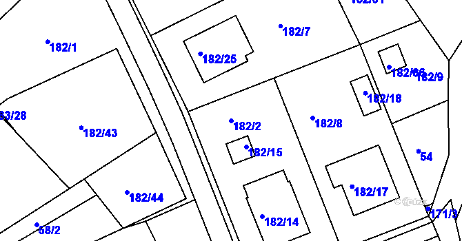 Parcela st. 182/2 v KÚ Dvory nad Lužnicí, Katastrální mapa