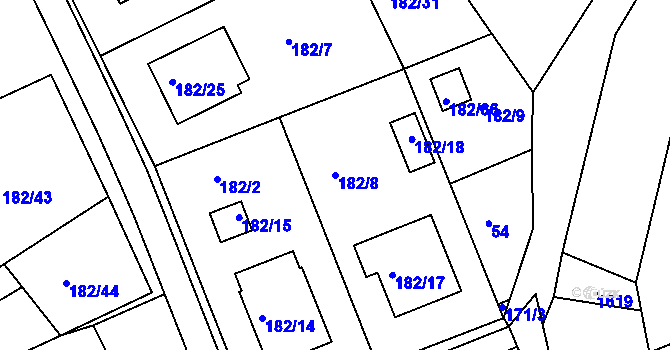 Parcela st. 182/8 v KÚ Dvory nad Lužnicí, Katastrální mapa