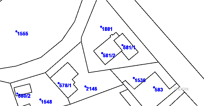 Parcela st. 581/2 v KÚ Dvory nad Lužnicí, Katastrální mapa