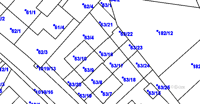 Parcela st. 63/16 v KÚ Dvory nad Lužnicí, Katastrální mapa