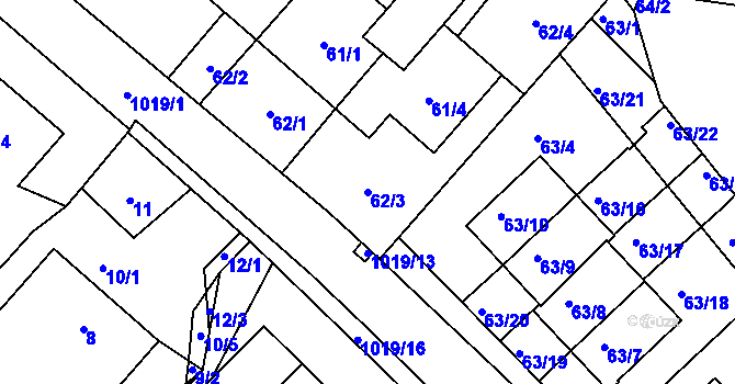 Parcela st. 62/3 v KÚ Dvory nad Lužnicí, Katastrální mapa
