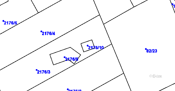 Parcela st. 2176/10 v KÚ Dvory nad Lužnicí, Katastrální mapa