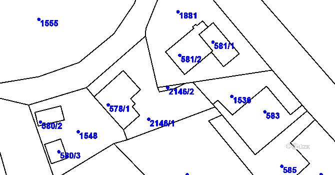Parcela st. 2146/2 v KÚ Dvory nad Lužnicí, Katastrální mapa