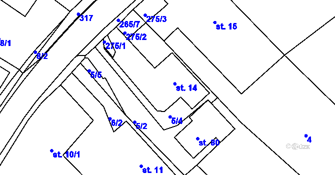 Parcela st. 14 v KÚ Dvořisko, Katastrální mapa