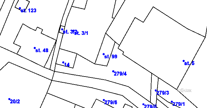 Parcela st. 99 v KÚ Dvořisko, Katastrální mapa