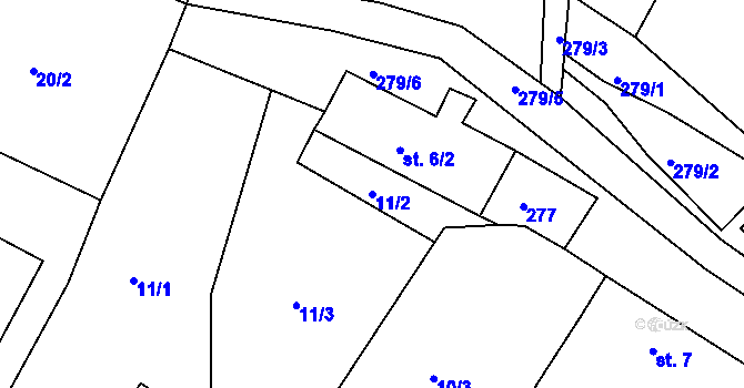 Parcela st. 11/2 v KÚ Dvořisko, Katastrální mapa