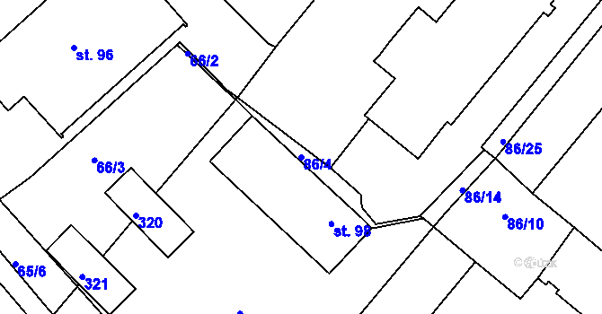 Parcela st. 86/4 v KÚ Dvořisko, Katastrální mapa