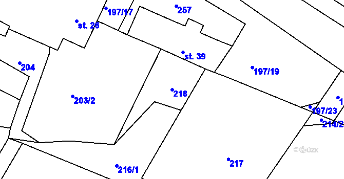 Parcela st. 218 v KÚ Dvořisko, Katastrální mapa