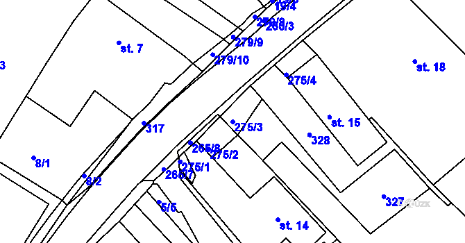 Parcela st. 275/3 v KÚ Dvořisko, Katastrální mapa