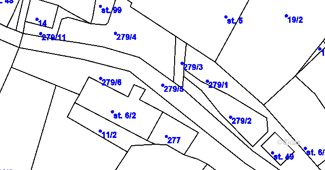 Parcela st. 279/5 v KÚ Dvořisko, Katastrální mapa