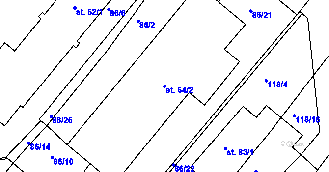 Parcela st. 64/2 v KÚ Dvořisko, Katastrální mapa