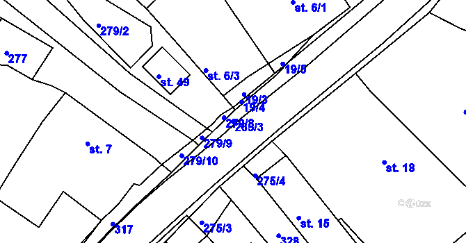 Parcela st. 265/3 v KÚ Dvořisko, Katastrální mapa