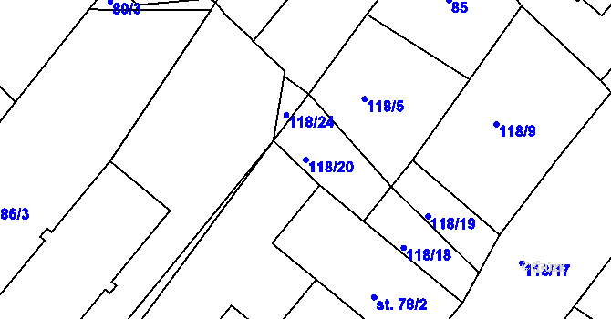 Parcela st. 118/20 v KÚ Dvořisko, Katastrální mapa