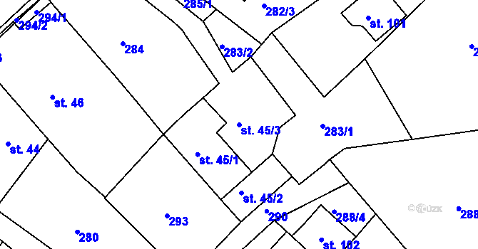 Parcela st. 45/3 v KÚ Dvořisko, Katastrální mapa