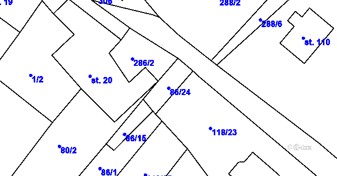 Parcela st. 86/24 v KÚ Dvořisko, Katastrální mapa