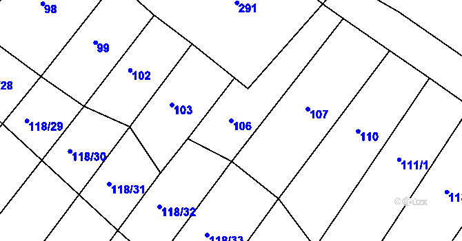Parcela st. 106 v KÚ Dvořisko, Katastrální mapa