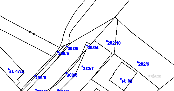 Parcela st. 308/4 v KÚ Dvořisko, Katastrální mapa