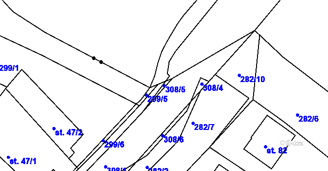Parcela st. 308/5 v KÚ Dvořisko, Katastrální mapa