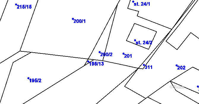 Parcela st. 200/2 v KÚ Dvořisko, Katastrální mapa