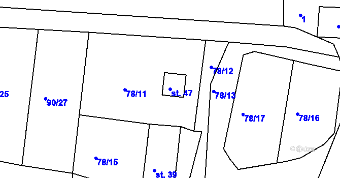 Parcela st. 47 v KÚ Nořín, Katastrální mapa