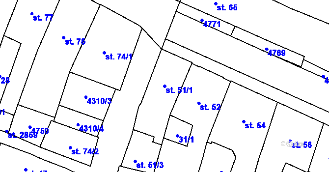 Parcela st. 51/1 v KÚ Dvůr Králové nad Labem, Katastrální mapa