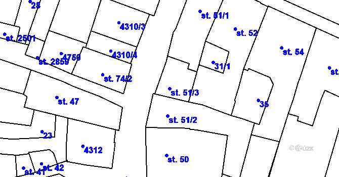 Parcela st. 51/3 v KÚ Dvůr Králové nad Labem, Katastrální mapa