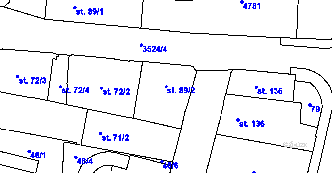 Parcela st. 89/2 v KÚ Dvůr Králové nad Labem, Katastrální mapa
