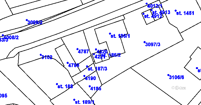 Parcela st. 186/2 v KÚ Dvůr Králové nad Labem, Katastrální mapa