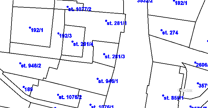 Parcela st. 281/3 v KÚ Dvůr Králové nad Labem, Katastrální mapa