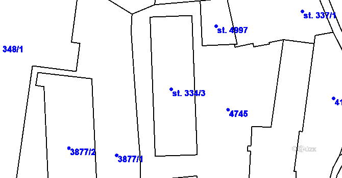 Parcela st. 334/3 v KÚ Dvůr Králové nad Labem, Katastrální mapa