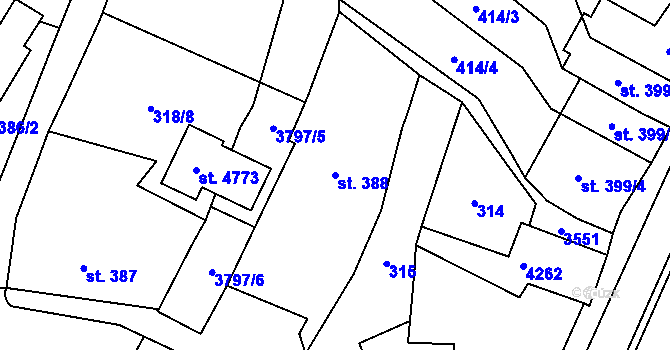 Parcela st. 388 v KÚ Dvůr Králové nad Labem, Katastrální mapa