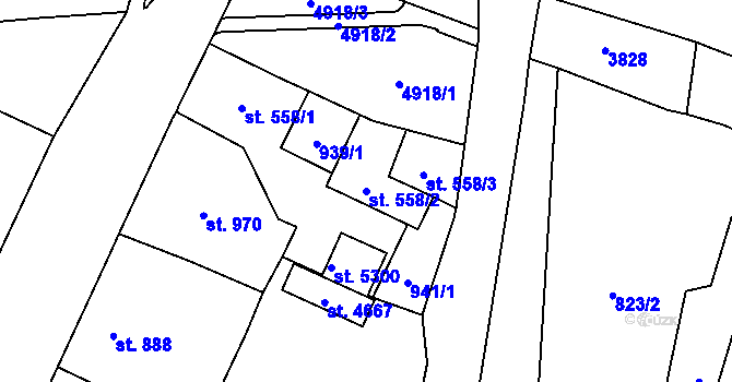 Parcela st. 558/2 v KÚ Dvůr Králové nad Labem, Katastrální mapa