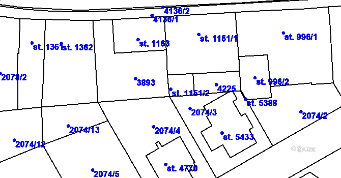 Parcela st. 1151/2 v KÚ Dvůr Králové nad Labem, Katastrální mapa