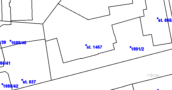 Parcela st. 1467 v KÚ Dvůr Králové nad Labem, Katastrální mapa